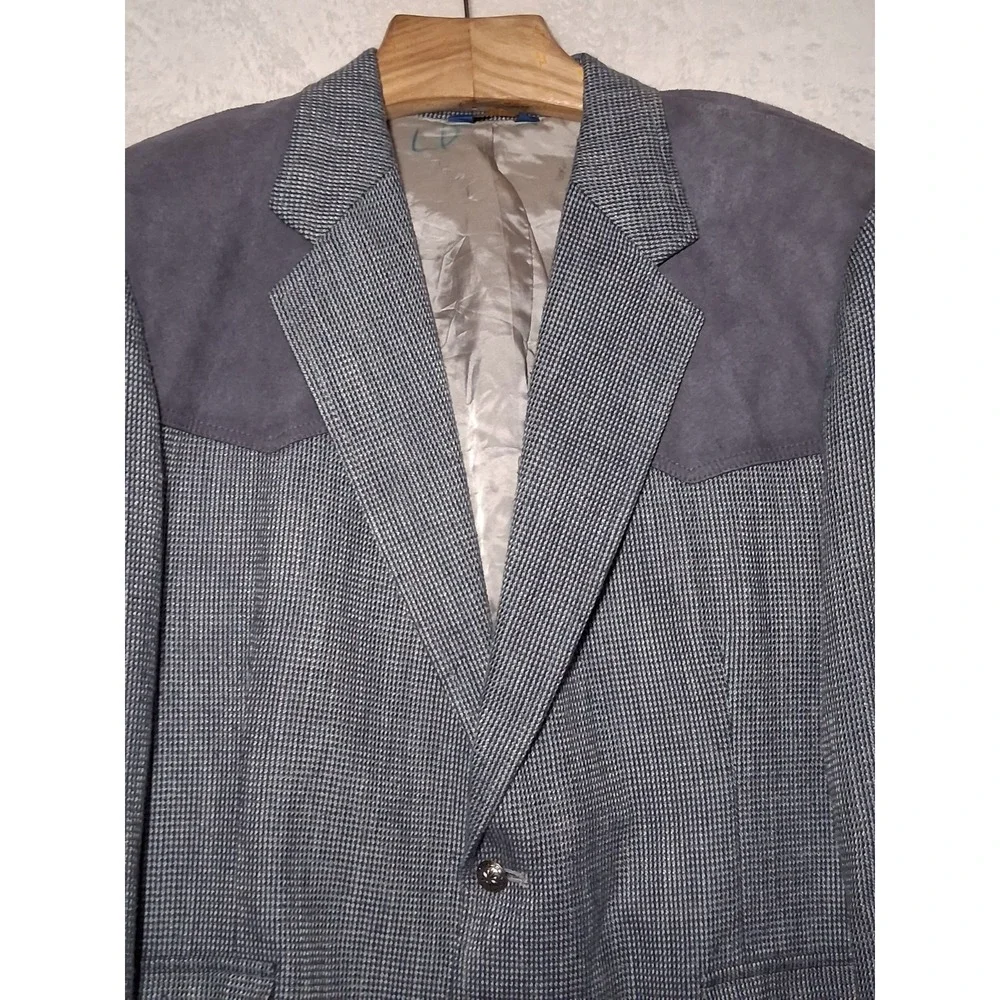 VTG Pendleton Western Sport Coat Blazer Mens 46 Grey Rayon Tweed Suede Shoulder